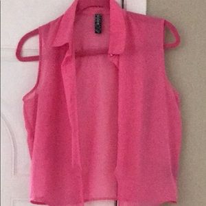 FCNY neon pink sheer shirt with tie